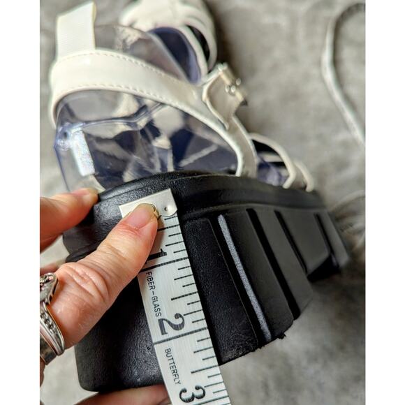 Forever 21 White Chunky Platform Sandals WOMENS 8 patent leather caged lug sole - Picture 9 of 13